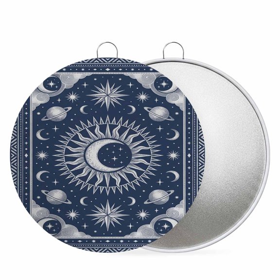 Round Metal Signs for Outside Blue Mystical Star Moon Tin Signs Stainless Steel Hook Welcome Home Sign Plaque Celestial Galaxy Cosmic Metal Sign for Front Door Porch Hanging Wall Decor Gifts 6 Inch