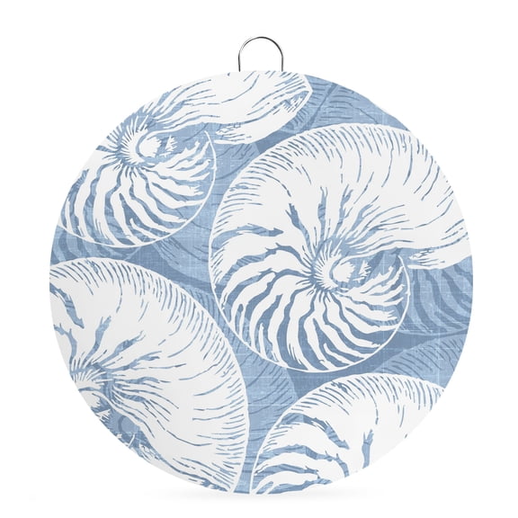 Round Metal Signs for Outside Blue Nautilus Shell Tin Signs Stainless Steel Hook Welcome Home Sign Plaque Ocean Conch Marine Life Metal Sign for Front Door Porch Hanging Wall Decor Gifts 6 Inch