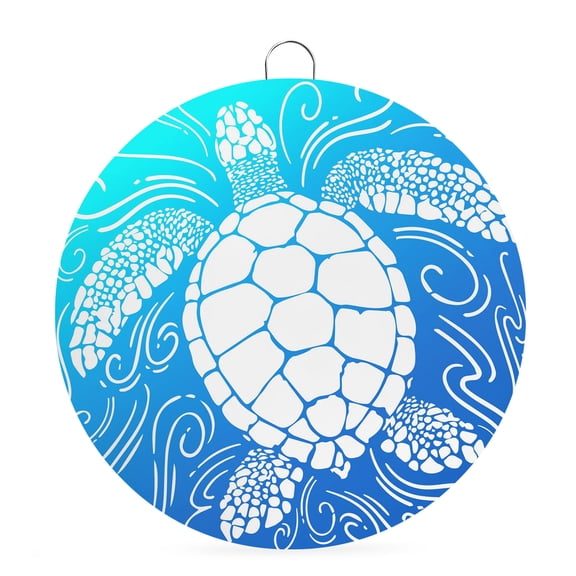 Round Metal Signs for Outside Blue Sea Turtle Tin Signs Stainless Steel Hook Welcome Home Sign Plaque Coastal Marine Life Waves Metal Sign for Front Door Porch Hanging Wall Decor Gifts 6 Inch