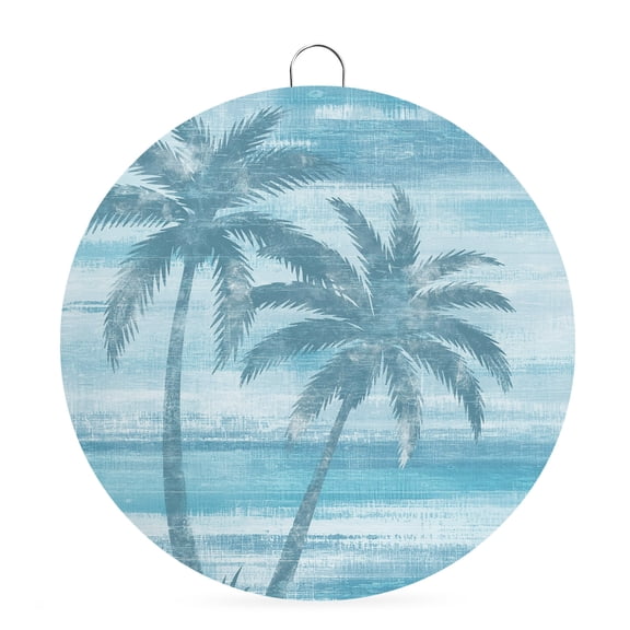 Round Metal Signs for Outside Blue Summer Palm Tree Tin Signs Stainless Steel Hook Welcome Home Sign Plaque Tropical Leaves Plant Metal Sign for Front Door Porch Hanging Wall Decor Gifts 6 Inch