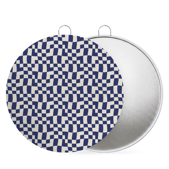 Round Metal Signs for Outside Blue Wavy Check Grid Tin Signs Stainless Steel Hook Welcome Home Sign Plaque Modern Distorted Blocks Metal Sign for Front Door Porch Hanging Wall Decor Gifts 6 Inch