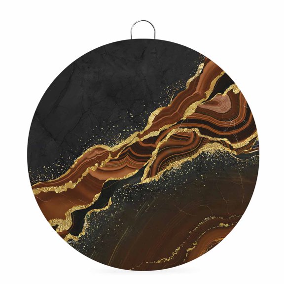 Round Metal Signs for Outside Brown Abstract Marble Tin Signs Stainless Steel Hook Welcome Home Sign Plaque Black Malachite Gold Veins Metal Sign for Front Door Porch Hanging Wall Decor Gifts 6 Inch