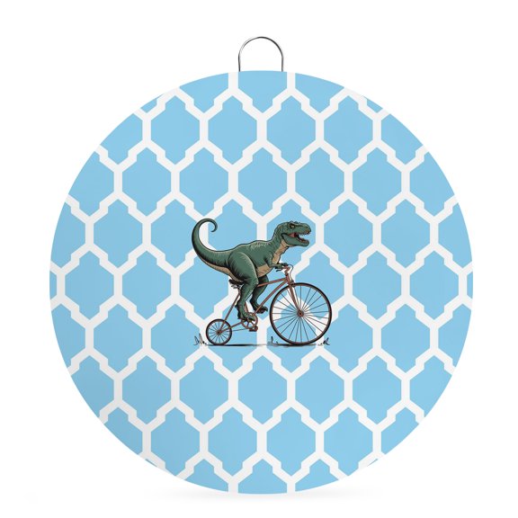 Round Metal Signs for Outside Cartoon Dinosaur Ride Bike Tin Signs Stainless Steel Hook Home Sign Plaque Blue Geometric Moroccan Metal Sign for Front Door Porch Hanging Wall Decor Gifts 6 Inch