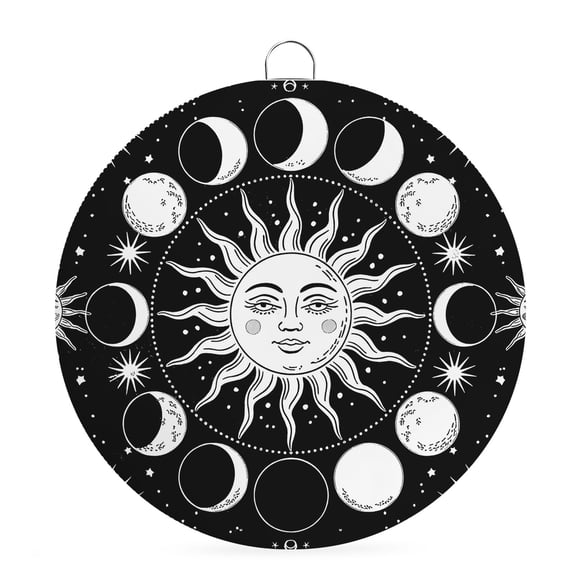 Round Metal Signs for Outside Celestial Sun and Moon Tin Signs Stainless Steel Hook Welcome Home Sign Plaque Black Starry Galaxy Boho Metal Sign for Front Door Porch Hanging Wall Decor Gifts 6 Inch