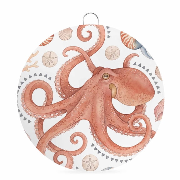 Round Metal Signs for Outside Coastal Coral Octopus Tin Signs Stainless Steel Hook Welcome Home Sign Plaque Ocean Shell Conch Metal Sign for Front Door Porch Hanging Wall Decor Gifts 6 Inch