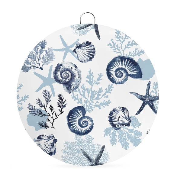 Round Metal Signs for Outside Coastal Shell Conch Tin Signs Stainless Steel Hook Welcome Home Sign Plaque Blue Ocean Coral Starfish Metal Sign for Front Door Porch Hanging Wall Decor Gifts 6 Inch