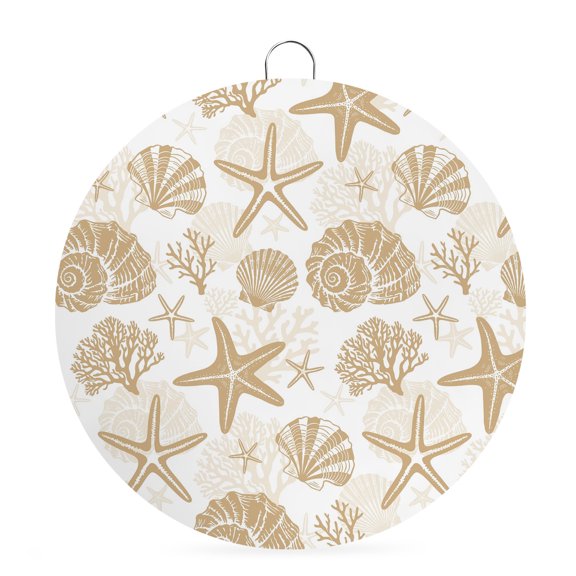 Round Metal Signs for Outside Coastal Starfish Shell Conch Tin Signs Stainless Steel Hook Welcome Home Sign Plaque Khaki Marine Life Metal Sign for Front Door Porch Hanging Wall Decor Gifts 6 Inch