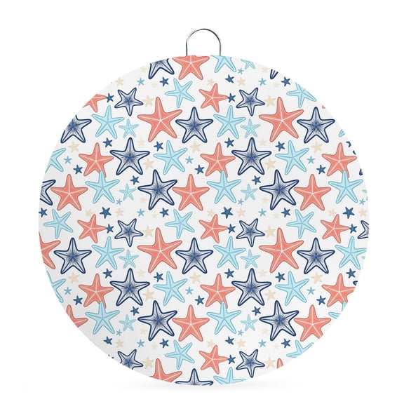 Round Metal Signs for Outside Coastal Starfish Tin Signs Stainless Steel Hook Welcome Home Sign Plaque Navy Blue Red Marine Life Metal Sign for Front Door Porch Hanging Wall Decor Gifts 6 Inch