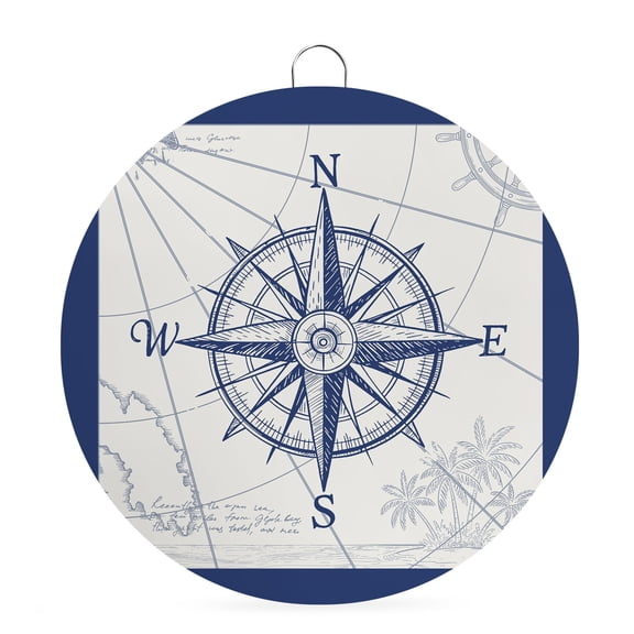 Round Metal Signs for Outside Compass Tin Signs Stainless Steel Hook Welcome Home Sign Plaque Blue Ocean Navigation Map Metal Sign for Front Door Porch Indoor Outdoor Hanging Wall Decor Gifts 6 Inch