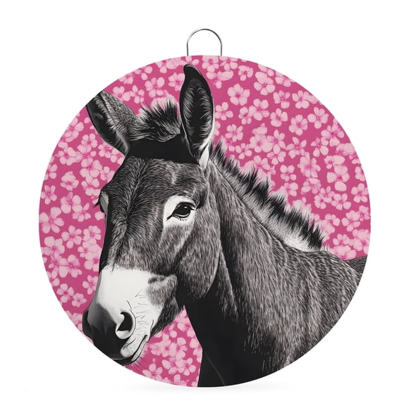Round Metal Signs for Outside Floral Donkey Tin Signs Stainless Steel Hook Welcome Home Sign Plaque Farmhouse Pink Flowers Petals Metal Sign for Front Door Porch Hanging Wall Decor Gifts 6 Inch