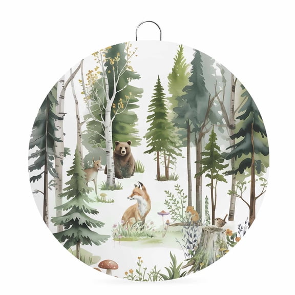 Round Metal Signs for Outside Forest Animal Tin Signs Stainless Steel Hook Welcome Home Sign Plaque Woodland Bear Fox Deer Bird Metal Sign for Front Door Porch Hanging Wall Decor Gifts 6 Inch