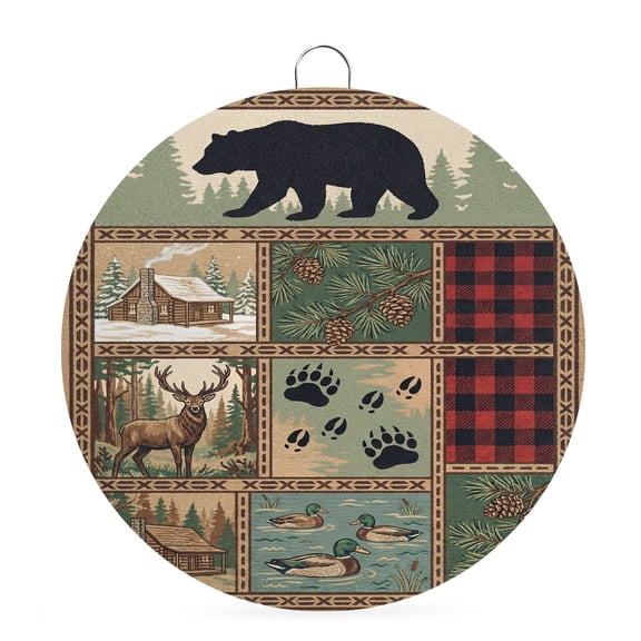 Round Metal Signs for Outside Forest Bear Tin Signs Stainless Steel Hook Welcome Home Sign Plaque Wild Animals Pine Trees Woodland Metal Sign for Front Door Porch Hanging Wall Decor Gifts 6 Inch