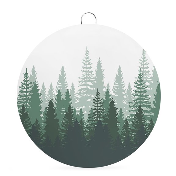 Round Metal Signs for Outside Green Forest Tree Tin Signs Stainless Steel Hook Home Sign Plaque Misty Forest Tree Silhouette Nature Metal Sign for Front Door Porch Hanging Wall Decor Gifts 6 Inch
