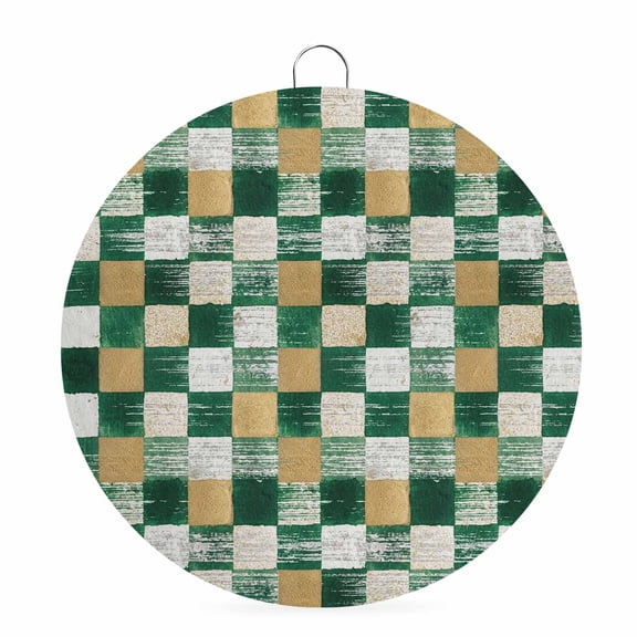 Round Metal Signs for Outside Green Gold Squares Block Tin Signs Stainless Steel Hook Welcome Home Sign Plaque Geometric Checkerboard Metal Sign for Front Door Porch Hanging Wall Decor Gifts 6 Inch