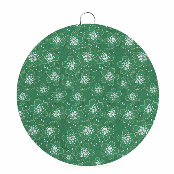 Round Metal Signs for Outside Green Japanese Flower Tin Signs Stainless Steel Hook Plaque Stars Cherry Blossoms Falling Petals Metal Sign for Front Door Porch Hanging Wall Decor Gifts 6 Inch