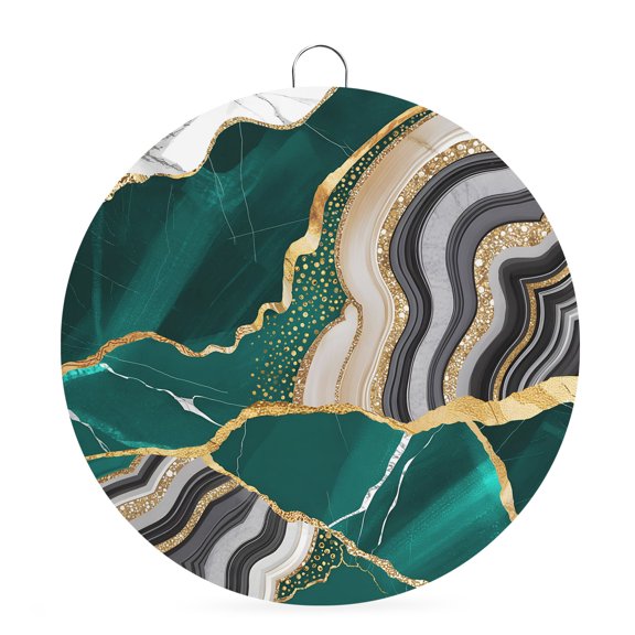 Round Metal Signs for Outside Green Marble Texture Tin Signs Stainless Steel Hook Welcome Home Sign Plaque Abstract Gold Fluid Metal Sign for Front Door Porch Hanging Wall Decor Gifts 6 Inch