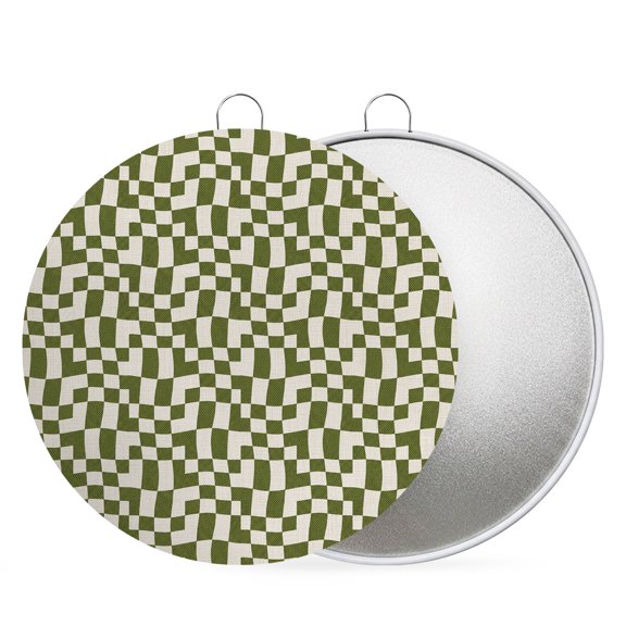 Round Metal Signs for Outside Green Wavy Check Grid Tin Signs Stainless Steel Hook Welcome Home Sign Plaque Modern Distorted Blocks Metal Sign for Front Door Porch Hanging Wall Decor Gifts 8Inch