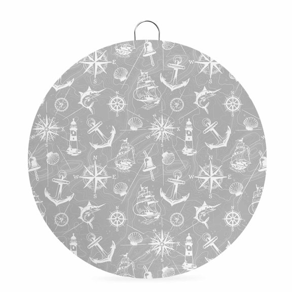 Round Metal Signs for Outside Grey Anchor Sailboat Tin Signs Stainless Steel Hook Welcome Home Sign Plaque Nautical Ocean Compass Map Metal Sign for Front Door Porch Hanging Wall Decor Gifts 6 Inch