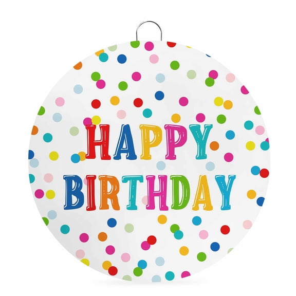 Round Metal Signs for Outside Happy Birthday Tin Signs Stainless Steel Hook Welcome Home Sign Plaque Colorful Polka Dots Celebration Metal Sign for Front Door Porch Hanging Wall Decor Gifts 6 Inch