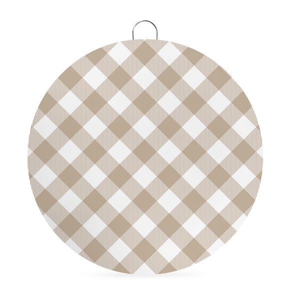 Round Metal Signs for Outside Khaki White Check Plaid Tin Signs Stainless Steel Hook Welcome Home Sign Plaque Pastoral Style Metal Sign for Front Door Porch Hanging Wall Decor Gifts 6 Inch