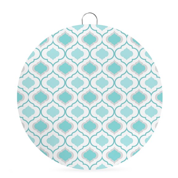 Round Metal Signs for Outside Moroccan Pattern Tin Signs Stainless Steel Hook Welcome Home Sign Plaque Cyan Geometric Trellis Metal Sign for Front Door Porch Hanging Wall Decor Gifts 6 Inch