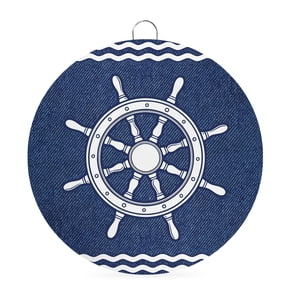 Round Metal Signs for Outside Nautical Captain's Wheel Tin Signs Stainless Steel Hook Welcome Home Sign Plaque Helm Navy Blue Stripes Metal Sign for Front Door Porch Hanging Wall Decor Gifts 6 Inch