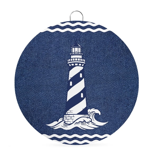 Round Metal Signs for Outside Nautical S Lighthouse Tin Signs Stainless Steel Hook Welcome Home Sign Plaque Coastal Denim Blue Stripes Metal Sign for Front Door Porch Hanging Wall Decor Gifts 6 Inch