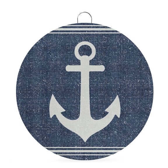 Round Metal Signs for Outside Nautical Ship Anchor Tin Signs Stainless Steel Hook Welcome Home Sign Plaque Coastal Blue Linen Lines Metal Sign for Front Door Porch Hanging Wall Decor Gifts 6 Inch
