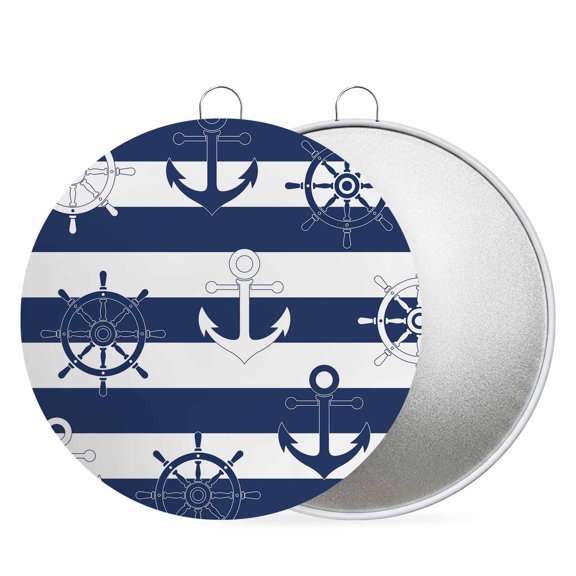 Round Metal Signs for Outside Nautical Ship Anchors Tin Signs Stainless Steel Hook Welcome Home Sign Plaque Coastal Navy Blue Stripes Metal Sign for Front Door Porch Hanging Wall Decor Gifts 6 Inch