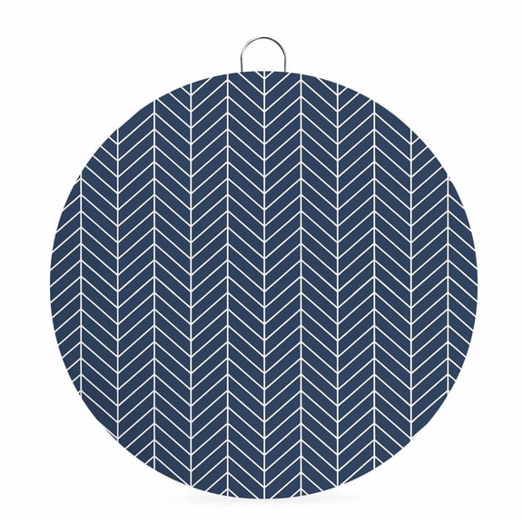 Round Metal Signs for Outside Navy Blue Chevron Stripes Tin Signs Stainless Steel Hook Home Sign Plaque Modern Geometric Texture Metal Sign for Front Door Porch Hanging Wall Decor Gifts 6 Inch