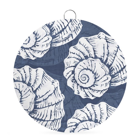 Round Metal Signs for Outside Navy Blue Coastal Shells Tin Signs Stainless Steel Hook Welcome Home Sign Plaque Ocean Conch Marine Life Metal Sign for Front Door Porch Hanging Wall Decor Gifts 6 Inch