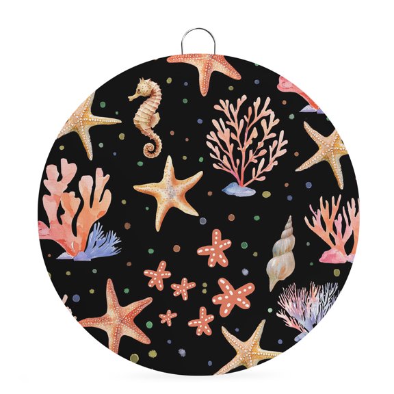 Round Metal Signs for Outside Ocean Coastal Tin Signs Stainless Steel Hook Welcome Home Sign Plaque Black Starfish Coral Conch Shell Metal Sign for Front Door Porch Hanging Wall Decor Gifts 6 Inch