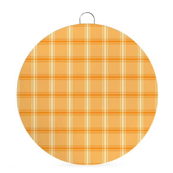 Round Metal Signs for Outside Orange Check Plaid Tin Signs Stainless Steel Hook Welcome Home Sign Plaque Classic Check Block Metal Sign for Front Door Porch Hanging Wall Decor Gifts 6 Inch