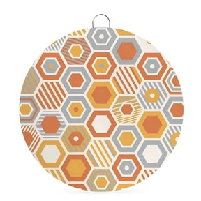 Round Metal Signs for Outside Orange Gray Hexagon Tin Signs Stainless Steel Hook Welcome Home Sign Plaque Abstract Geometric Art Metal Sign for Front Door Porch Hanging Wall Decor Gifts 6 Inch