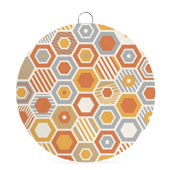 Round Metal Signs for Outside Orange Gray Hexagon Tin Signs Stainless Steel Hook Welcome Home Sign Plaque Abstract Geometric Art Metal Sign for Front Door Porch Hanging Wall Decor Gifts 6 Inch