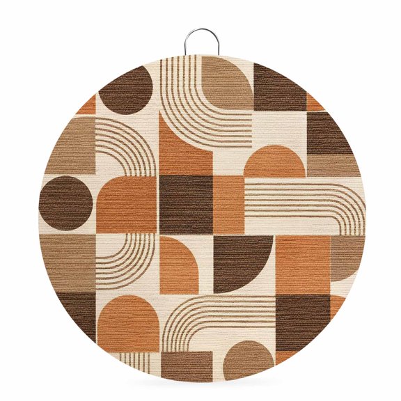 Round Metal Signs for Outside Orange Quarter Circles Tin Signs Stainless Steel Hook Home Sign Plaque Modern Geometric Arch Lines Metal Sign for Front Door Porch Hanging Wall Decor Gifts 6 Inch