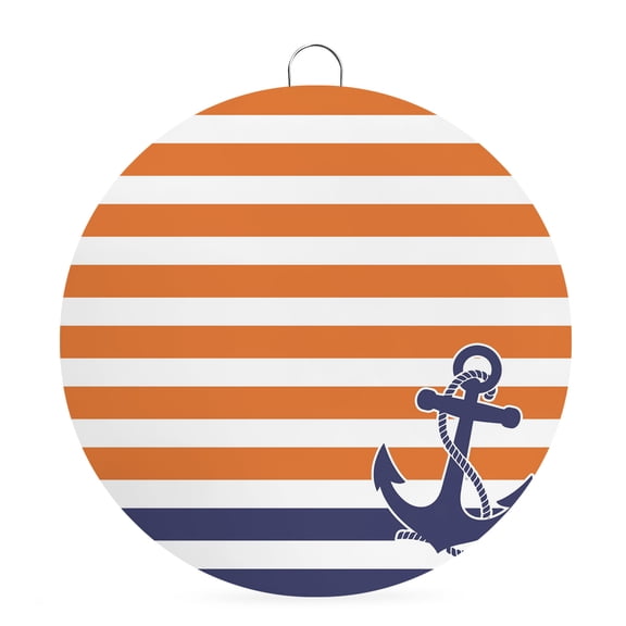 Round Metal Signs for Outside Orange Stripes Tin Signs Stainless Steel Hook Welcome Home Sign Plaque Navy Blue Nautical Anchor Metal Sign for Front Door Porch Hanging Wall Decor Gifts 6 Inch