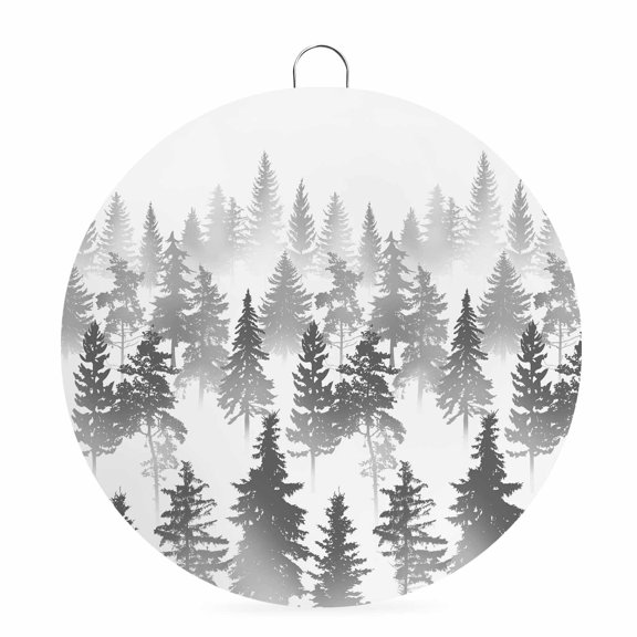 Round Metal Signs for Outside Pine Tree Tin Signs Stainless Steel Hook Welcome Home Sign Plaque Nature Foggy Forest Grey Ombre Metal Sign for Front Door Porch Hanging Wall Decor Gifts 6 Inch
