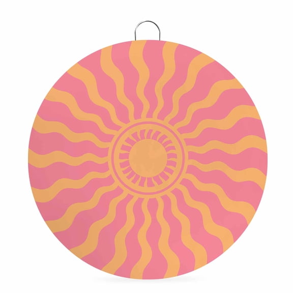 Round Metal Signs for Outside Pink Boho Radiant Sun Tin Signs Stainless Steel Hook Welcome Home Sign Plaque Bohemian Wavy Sunbeams Metal Sign for Front Door Porch Hanging Wall Decor Gifts 6 Inch