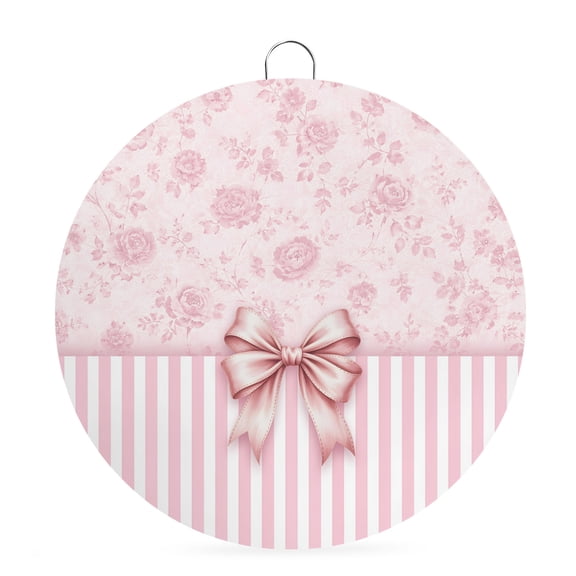 Round Metal Signs for Outside Pink Bow Tie Tin Signs Stainless Steel Hook Welcome Home Sign Plaque Knot Floral Stripes Metal Sign for Front Door Porch Indoor Outdoor Hanging Wall Decor Gifts 6 Inch