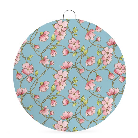 Round Metal Signs for Outside Pink Floral Vines Tin Signs Stainless Steel Hook Welcome Home Sign Plaque Buds Bloom Petals Blue Metal Sign for Front Door Porch Hanging Wall Decor Gifts 6 Inch