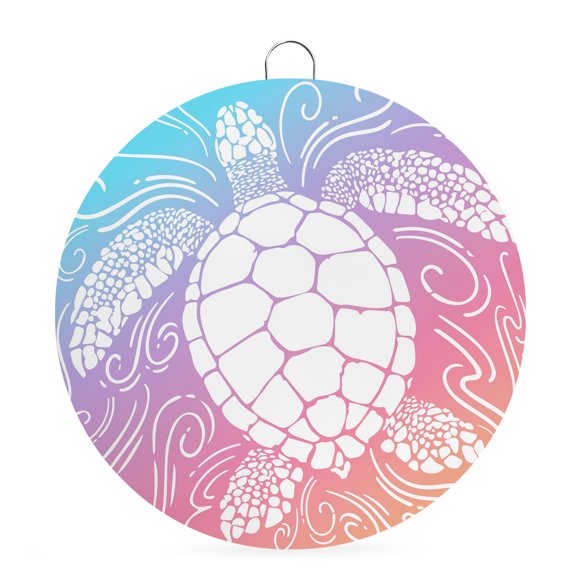 Round Metal Signs for Outside Pink Purple Sea Turtle Tin Signs Stainless Steel Hook Welcome Home Sign Plaque Coastal Marine Life Waves Metal Sign for Front Door Porch Hanging Wall Decor Gifts 6 Inch