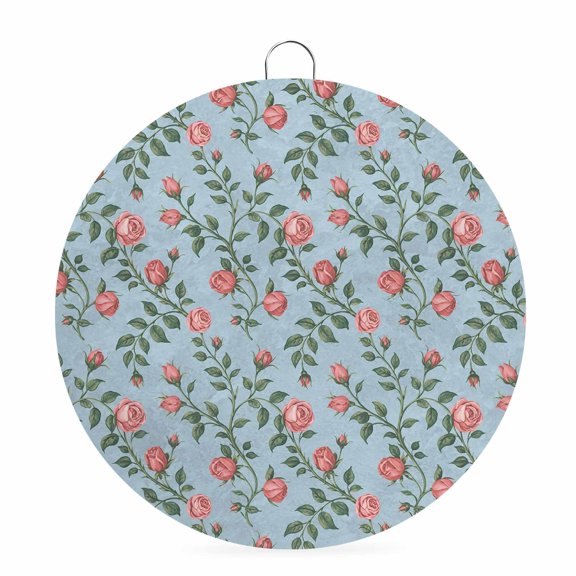 Round Metal Signs for Outside Pink Rose Tin Signs Stainless Steel Hook Welcome Home Sign Plaque Flower Leaves Plant Blue Metal Sign for Front Door Porch Hanging Wall Decor Gifts 6 Inch