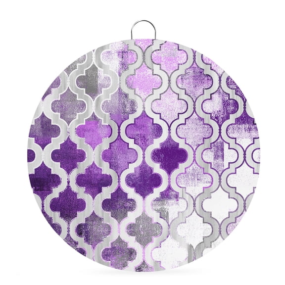 Round Metal Signs for Outside Purple Morocco Pattern Tin Signs Stainless Steel Hook Welcome Home Sign Plaque Abstract Graffiti Art Metal Sign for Front Door Porch Hanging Wall Decor Gifts 6 Inch
