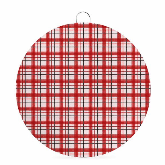 Round Metal Signs for Outside Red Checked Plaid Tin Signs Stainless Steel Hook Welcome Home Sign Plaque Crossing Weave Lines Metal Sign for Front Door Porch Hanging Wall Decor Gifts 6 Inch