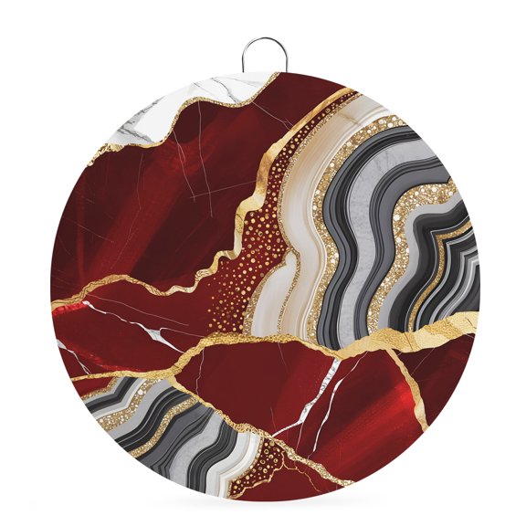 Round Metal Signs for Outside Red Marble Texture Tin Signs Stainless Steel Hook Welcome Home Sign Plaque Abstract Gold Fluid Metal Sign for Front Door Porch Hanging Wall Decor Gifts 6 Inch