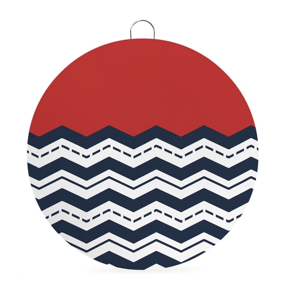 Round Metal Signs for Outside Red Navy Blue Waves Tin Signs Stainless Steel Hook Welcome Home Sign Plaque Chevron Stripe Metal Sign for Front Door Porch Hanging Wall Decor Gifts 6 Inch
