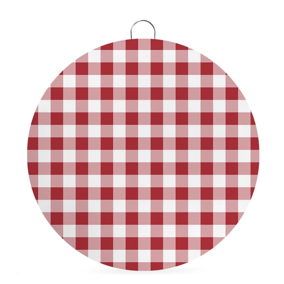Round Metal Signs for Outside Red White Plaid Tin Signs Stainless Steel Hook Welcome Home Sign Plaque Buffalo Check Geometric Metal Sign for Front Door Porch Hanging Wall Decor Gifts 6 Inch