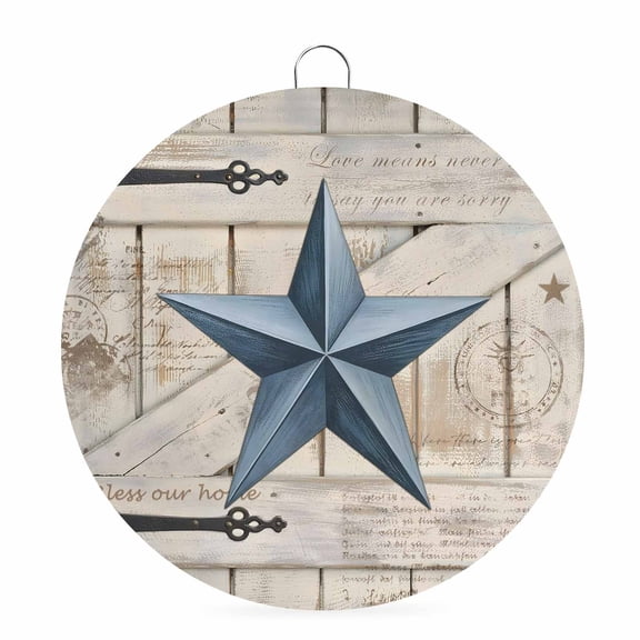 Round Metal Signs for Outside Rusty Barn Star Doors Tin Signs Stainless Steel Hook Welcome Home Sign Plaque Blue Retro Rustic Walls Metal Sign for Front Door Porch Hanging Wall Decor Gifts 6 Inch