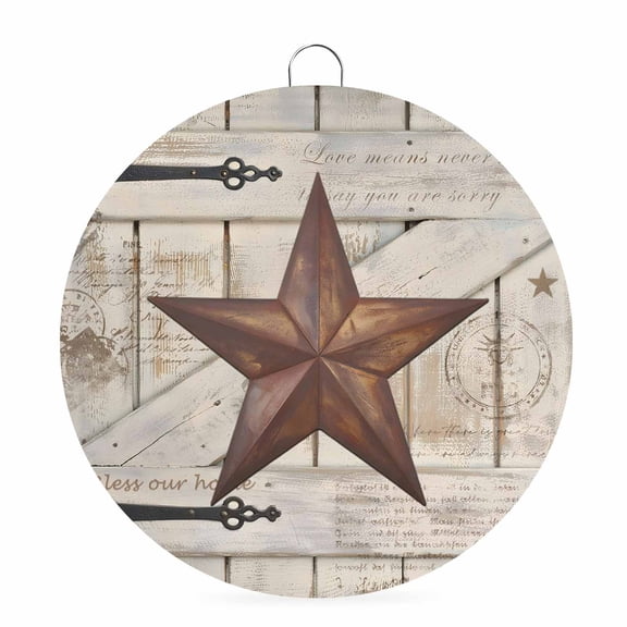 Round Metal Signs for Outside Rusty Barn Star Doors Tin Signs Stainless Steel Hook Welcome Home Sign Plaque Brown Retro Rustic Walls Metal Sign for Front Door Porch Hanging Wall Decor Gifts 6 Inch